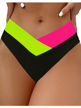 Leoparts Women's V Cut High Waisted cheeky Bikini Bottom Ribbed Swimsuit bottom